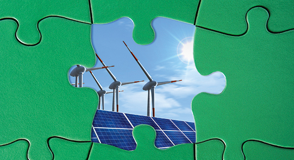 Windräder und Photovoltaikanlage als Puzzleteil