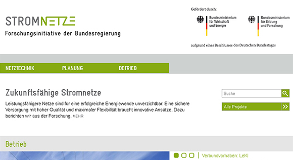 Screenshot der Homepage www.forschung-stromnetze.info