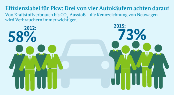Seit 2011 werden Neuwagen mit dem Pkw-Label gekennzeichnet. In einer dena-Umfrage von Ende 2015 gaben 73 Prozent der potenziellen Autokäufer an, dass sie auf die farbige Skala achten.